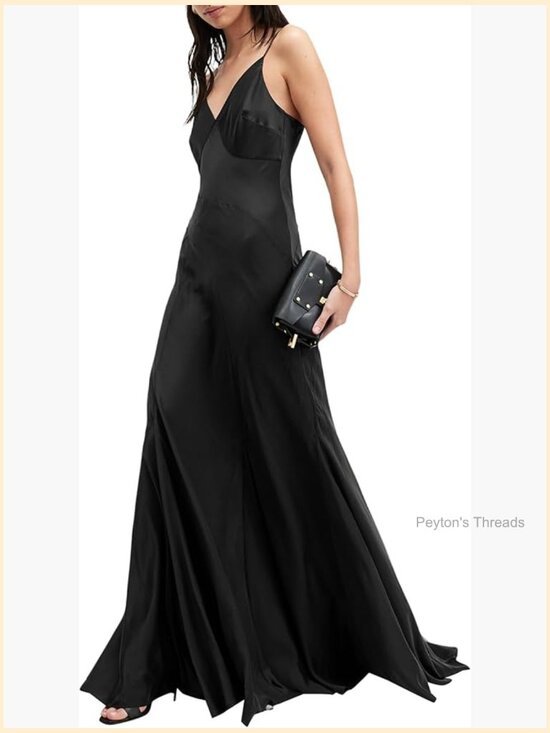 Dresses & Skirts - Slim Fit Maxi Dress - V-Neck Sleeveless A-Line High Waist